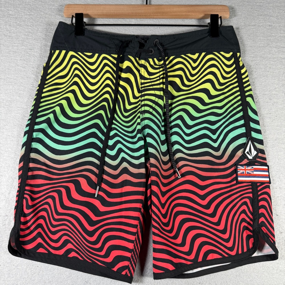 Volcom Mod-Tech Mens 28‎ Board Shorts Wavy Psychedelic Gradient Hawaii A08422H2